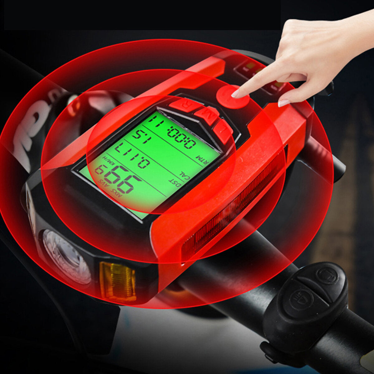 3-in-1 300LM COB Bike Headlight LCD Screen 5-Modes Bicycle Lamp 130dB Bike Horn Outdoor Cycling