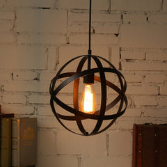 12'' Industrial Ceiling Pendant Lighting Fixture Metal Spherical Globe Chandelier with Remote Control AC110V