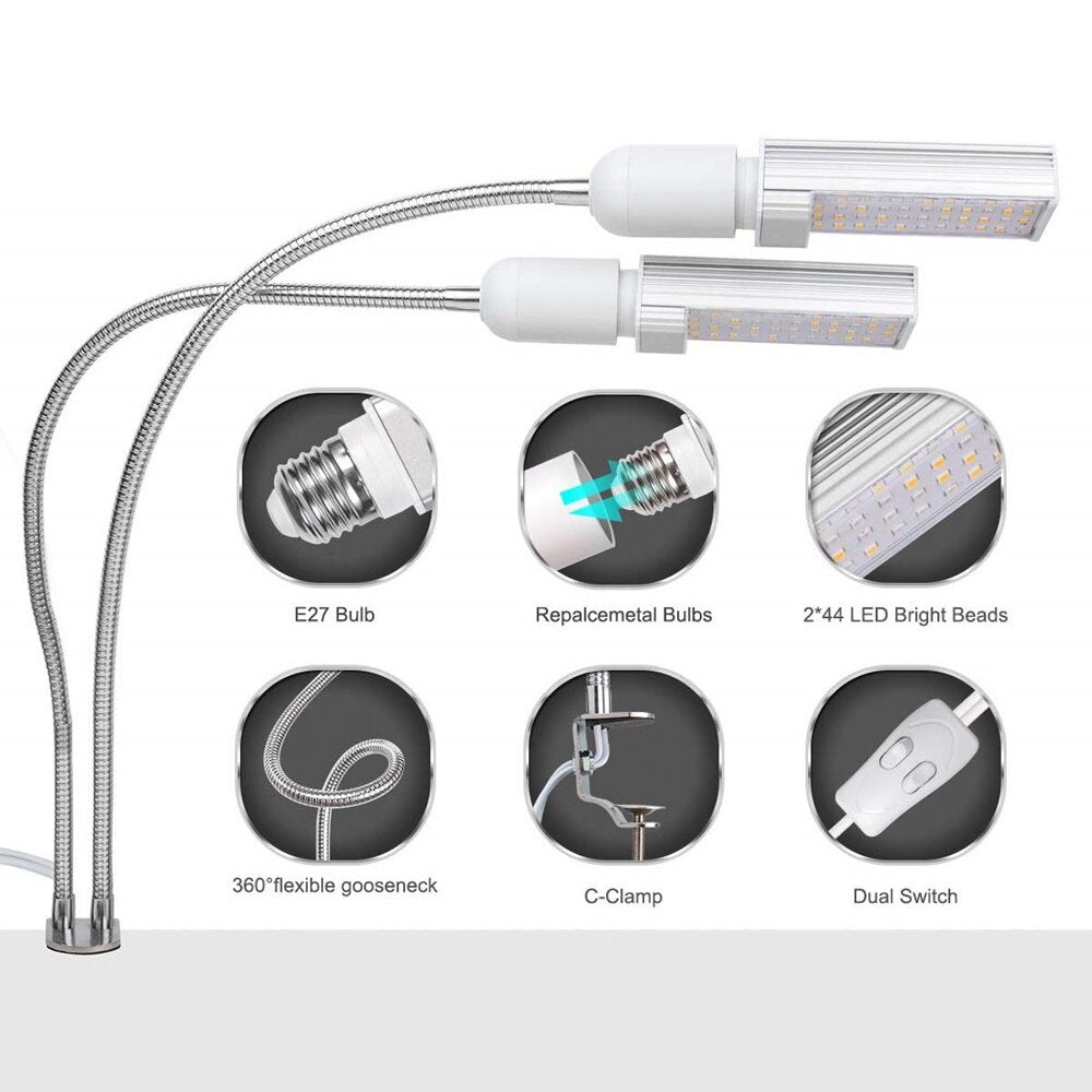 LED Grow Lights Plant Light Full Spectrum Yellow Light LED Growth and Flowering Double Head Gooseneck Hose Double Head Stainless Steel
