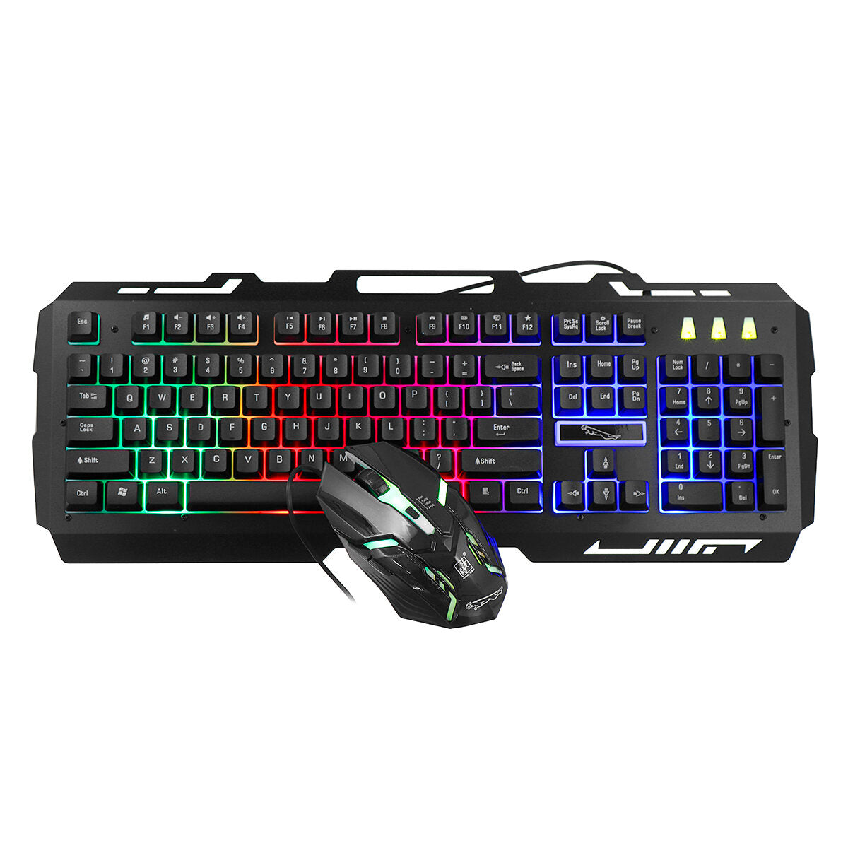 Mechanical Feel Wired Gaming Keyboard & Mouse Set 104 Keys USB Wired Keyboard 2400DPI Ergonomic Mouse LED Luminous Rainbow Backlit