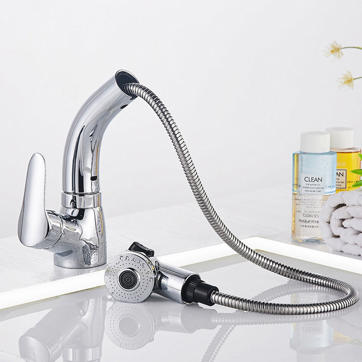 Zinc Alloy Pull Out Faucet Mixer Taps 360Swivel Spout Spray Kitchen Bathroom Sink Basin Brass