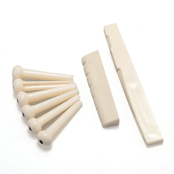 A Set of Black/White 6 Guitar Bridge Pins 1 Saddle Nut for Folk Guitar