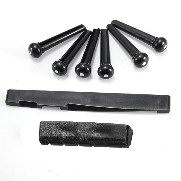 A Set of Black/White 6 Guitar Bridge Pins 1 Saddle Nut for Folk Guitar