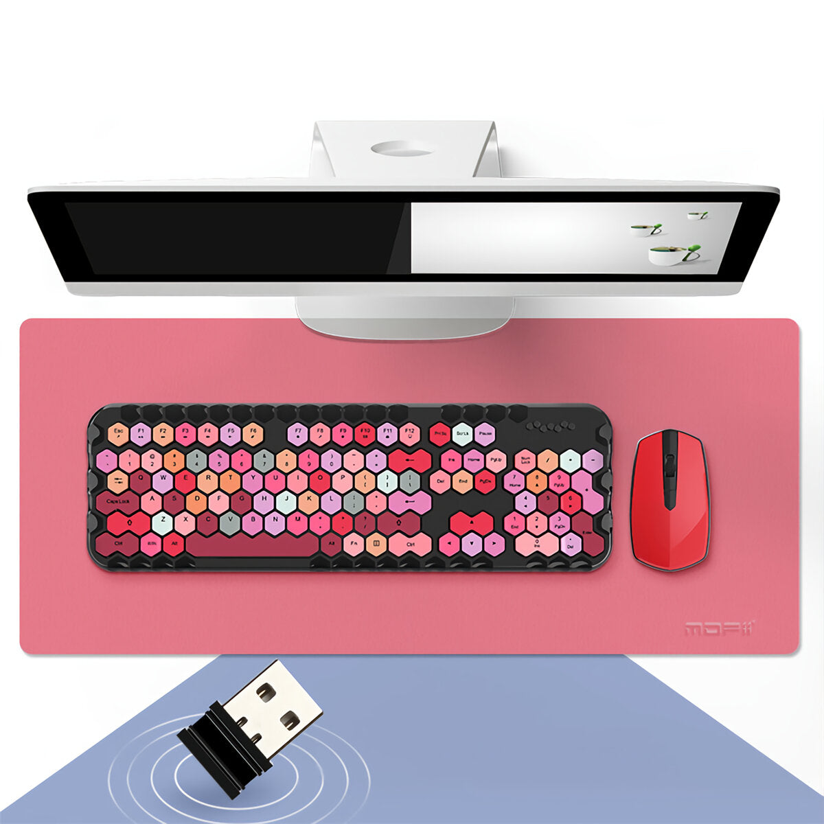 2.4G Wireless Keyboard & Mouse Set 104 Keys Honeycomb Keycaps Keyboard Office Mouse Combo for Laptop PC