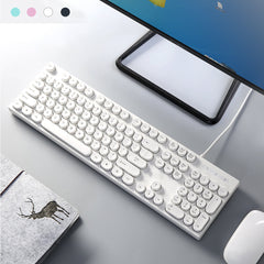 104 Keys Computer Keyboard USB Wired Punk Round Keycaps Mechanical Feeling Gaming Keyboard
