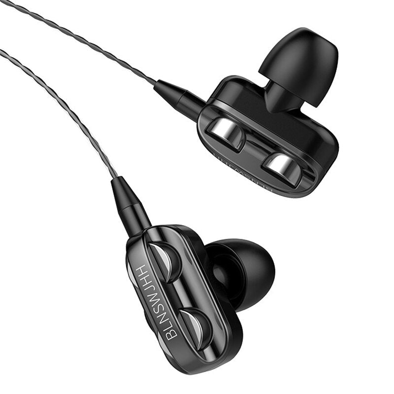 Wired Headphones Dual Dynamic Drivers 4 Speakers Noise Reduction Headset Line-Control In-Ear Earphones
