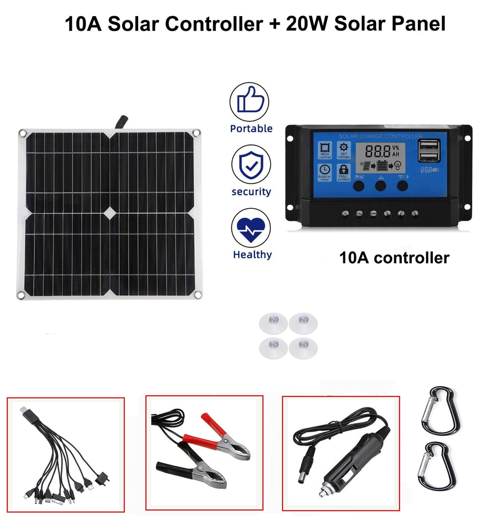 20W Solar Panel USB 5V DC 12V With 10/20/30A Controller Flexible Solar cells for Car Yacht Battery Charger Camping Waterproof