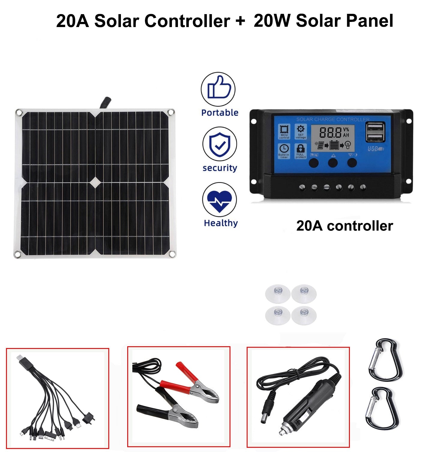 20W Solar Panel USB 5V DC 12V With 10/20/30A Controller Flexible Solar cells for Car Yacht Battery Charger Camping Waterproof