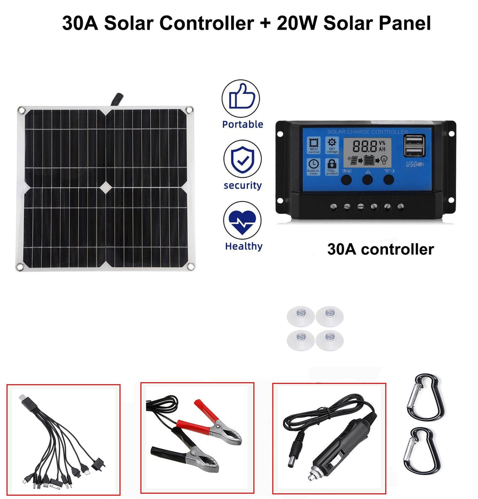 20W Solar Panel USB 5V DC 12V With 10/20/30A Controller Flexible Solar cells for Car Yacht Battery Charger Camping Waterproof