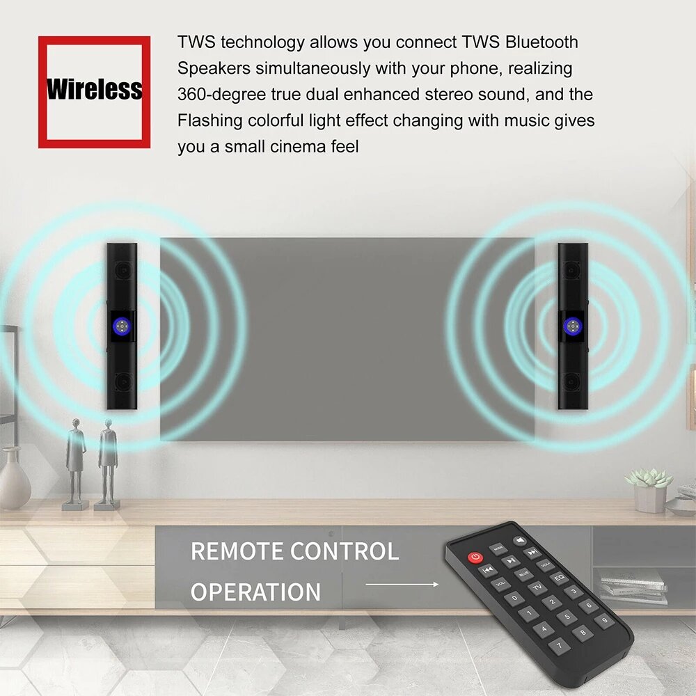 Wireless Bluetooth 5.0 Speaker Sound Bar Subwoofer Stereo LED Flashlight RGB Speaker Home Theater Surround Soundbar with Remote Control
