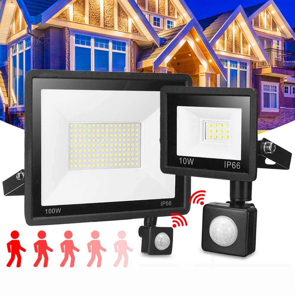 LED FloodLight PIR Motion Sensor Reflector LED Flood Light Waterproof IP66 Spotlight Wall Outdoor Lighting