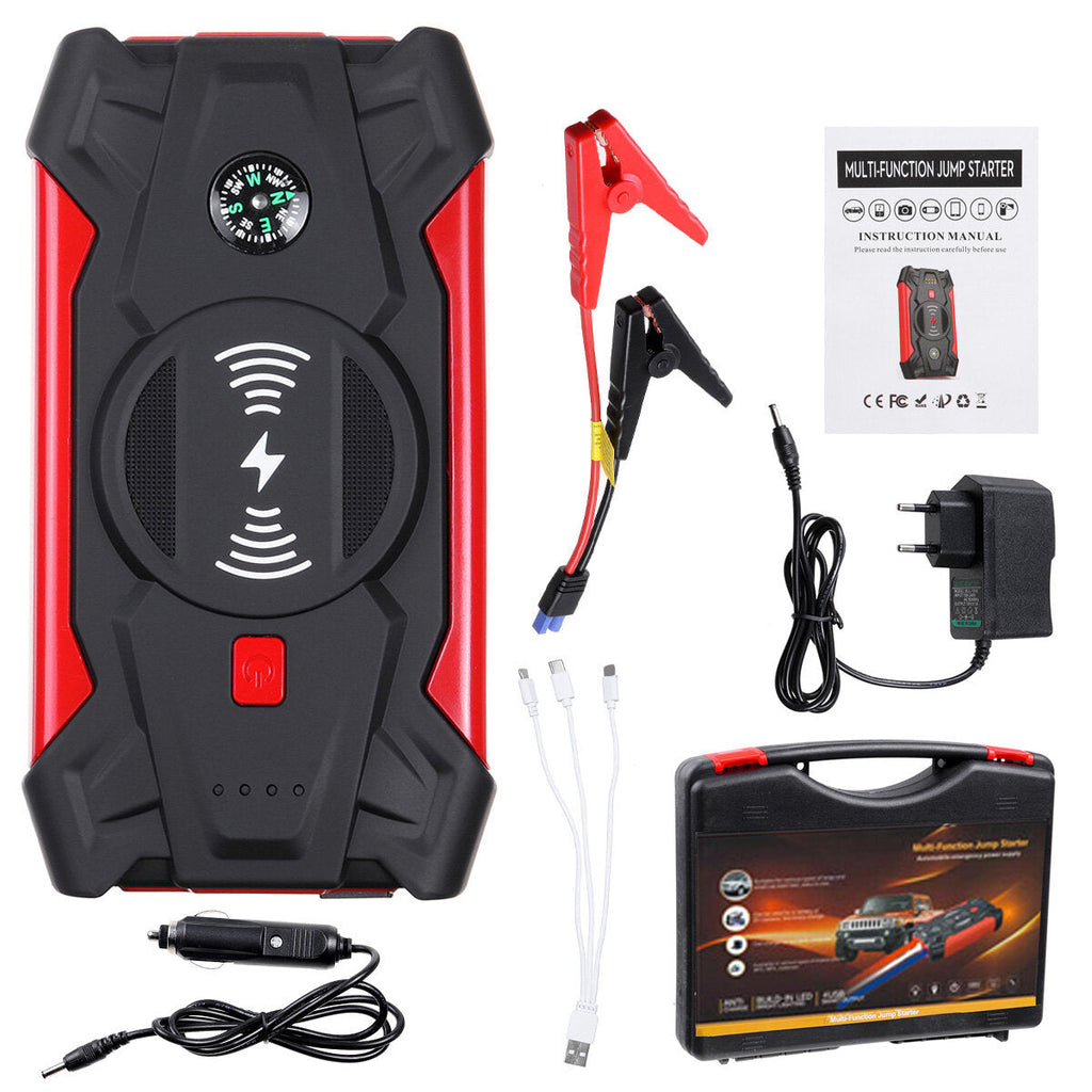 39800mAh 600A Car Jump Starter Startup Power Source Wireless Charger with 2 USB Output LED Flashlight
