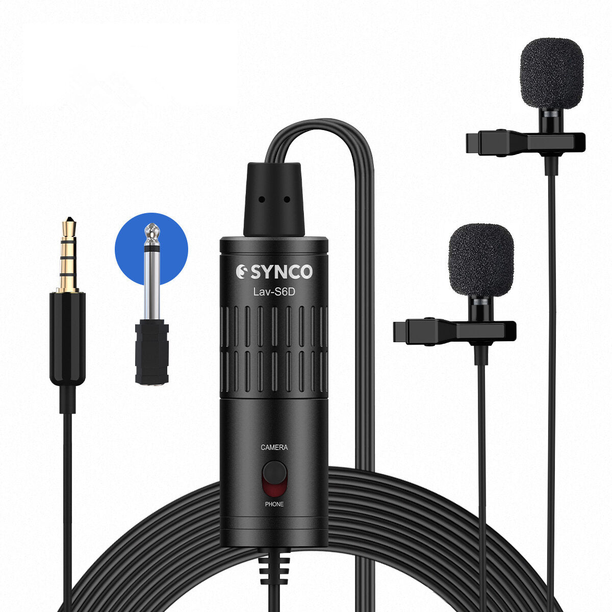 Dual Head Condenser Lavalier Omnidirectional Microphone 6M Long Cable Lapel Mic for Smartphone Camera Tablet Recording