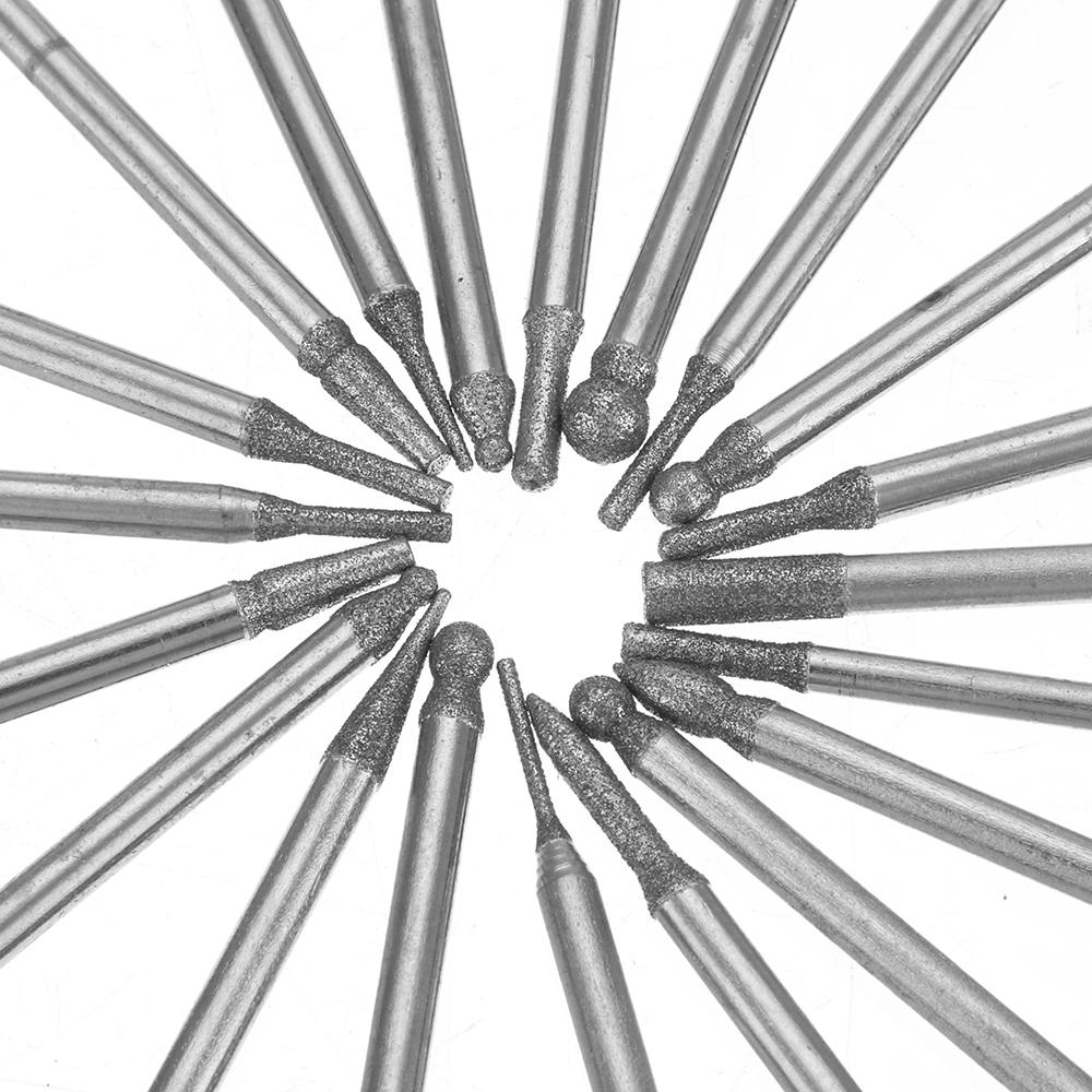 20pcs 3mm Shank Diamond Burrs Set Abrasive Polishing Grinding Head for Dremel Rotary Tool