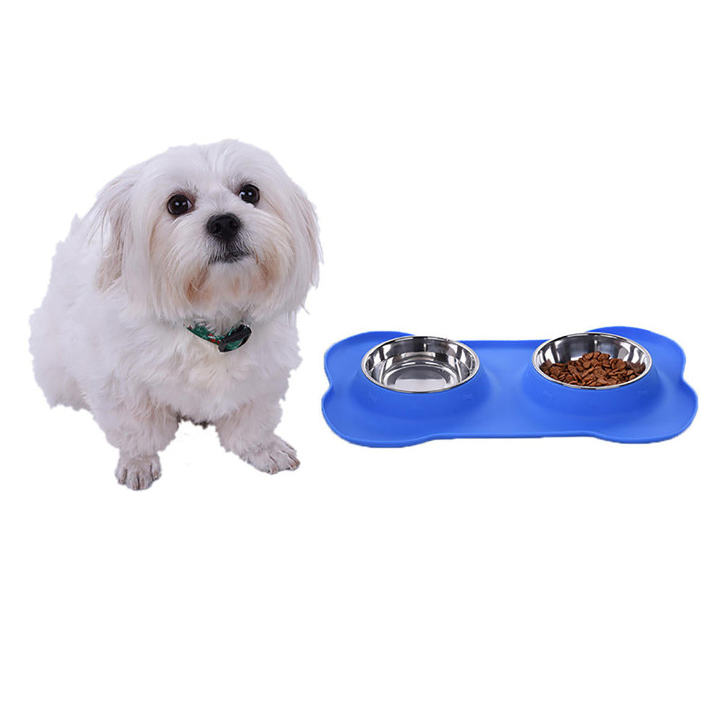 Dog Pet Bowl Stainless Steel No Spill Silicone Mat Pet Water Food Dish