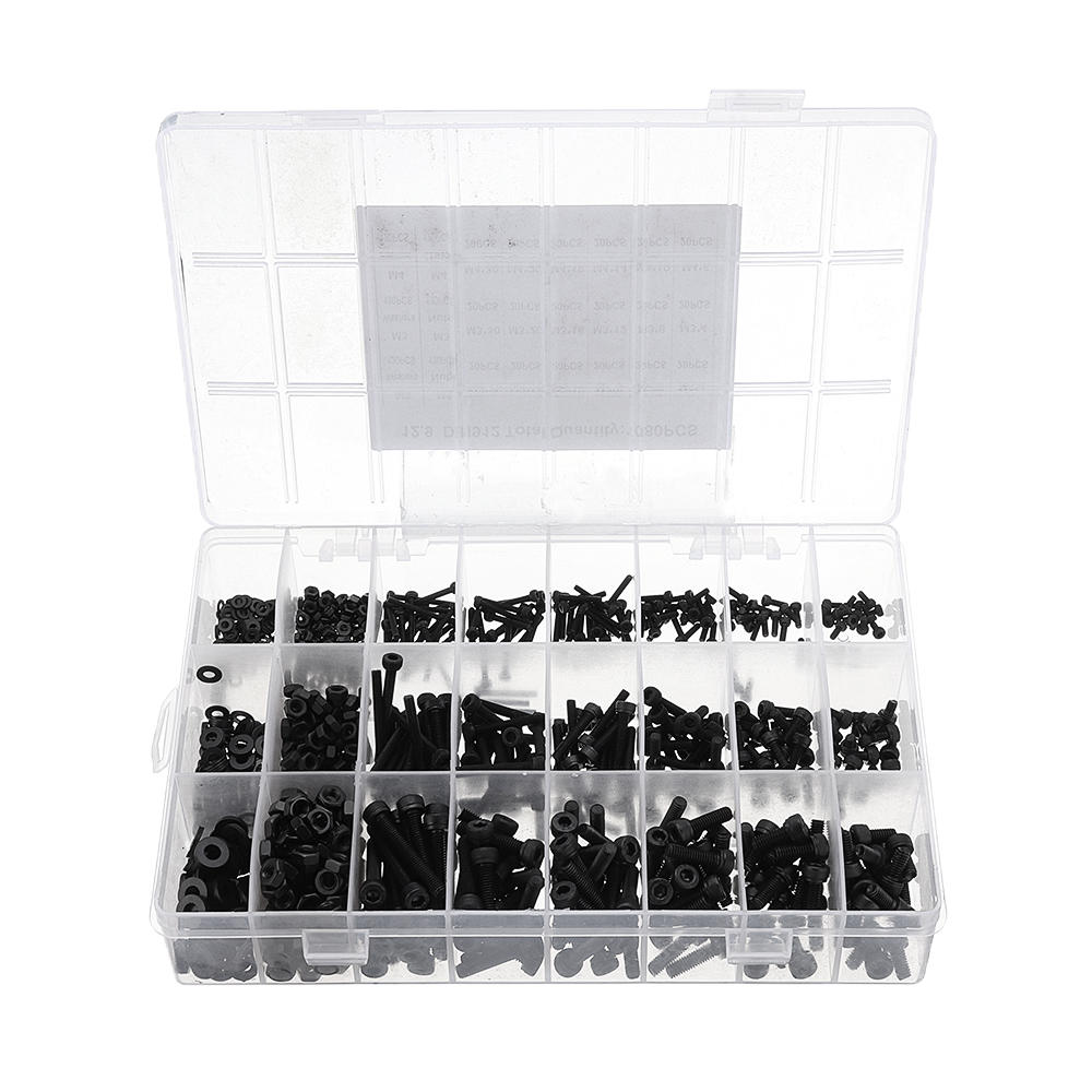 1080Pcs M2 M3 M4 Hex Socket Cap Head Screw Carbon Steel 12.9 Grade Bolt Nut Assortment Kit 4-30mm