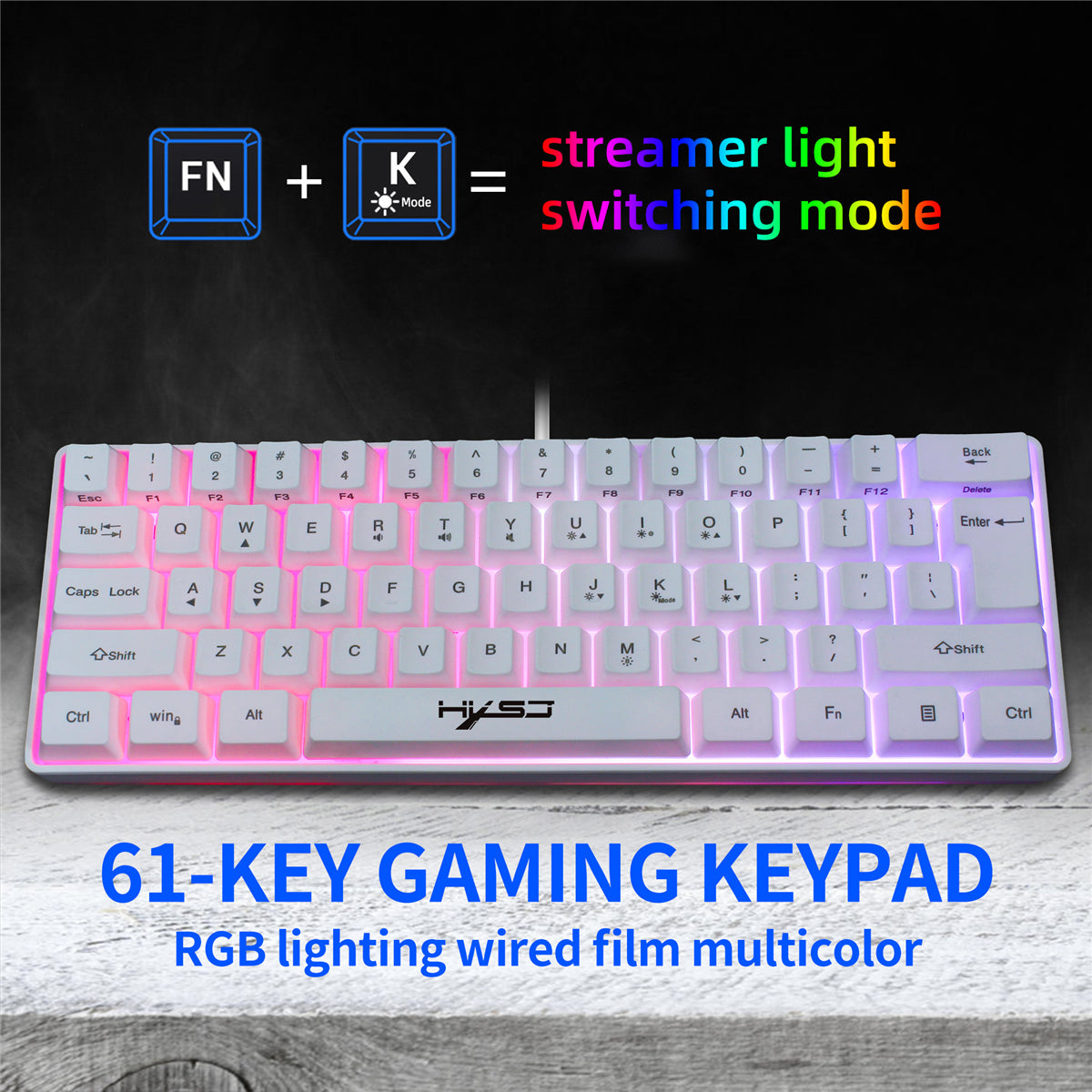 61 Keys Gaming Keyboard USB Wired LED Backlit Multiple Shortcut Keys Mini Mechanical Feel Keyboard for Home Office