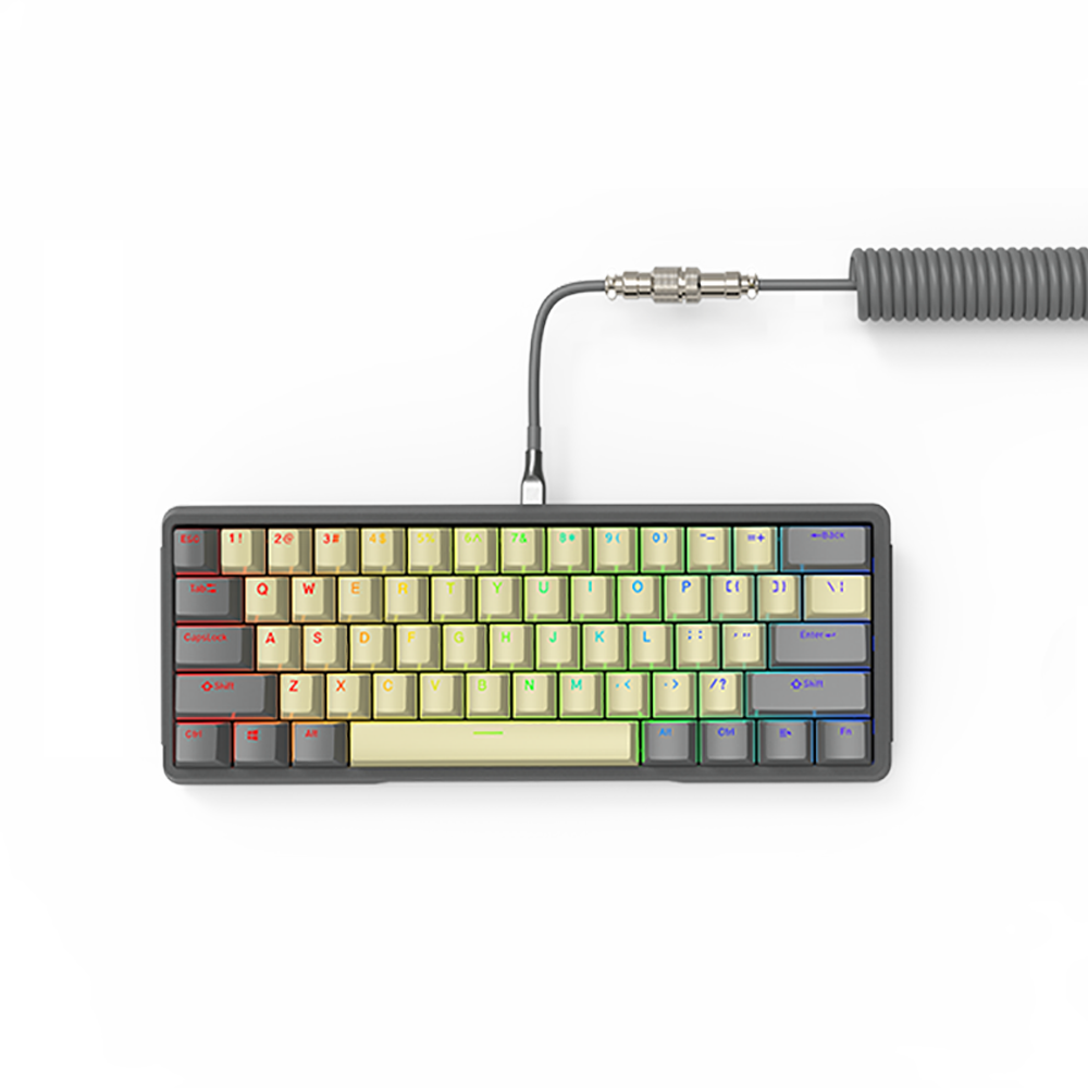 DIY 61 Key Gaming Mechanical Keyboard With Hot swappable OEM RGB Lighting Effect Coiled Cable Mini Wired Keyboard