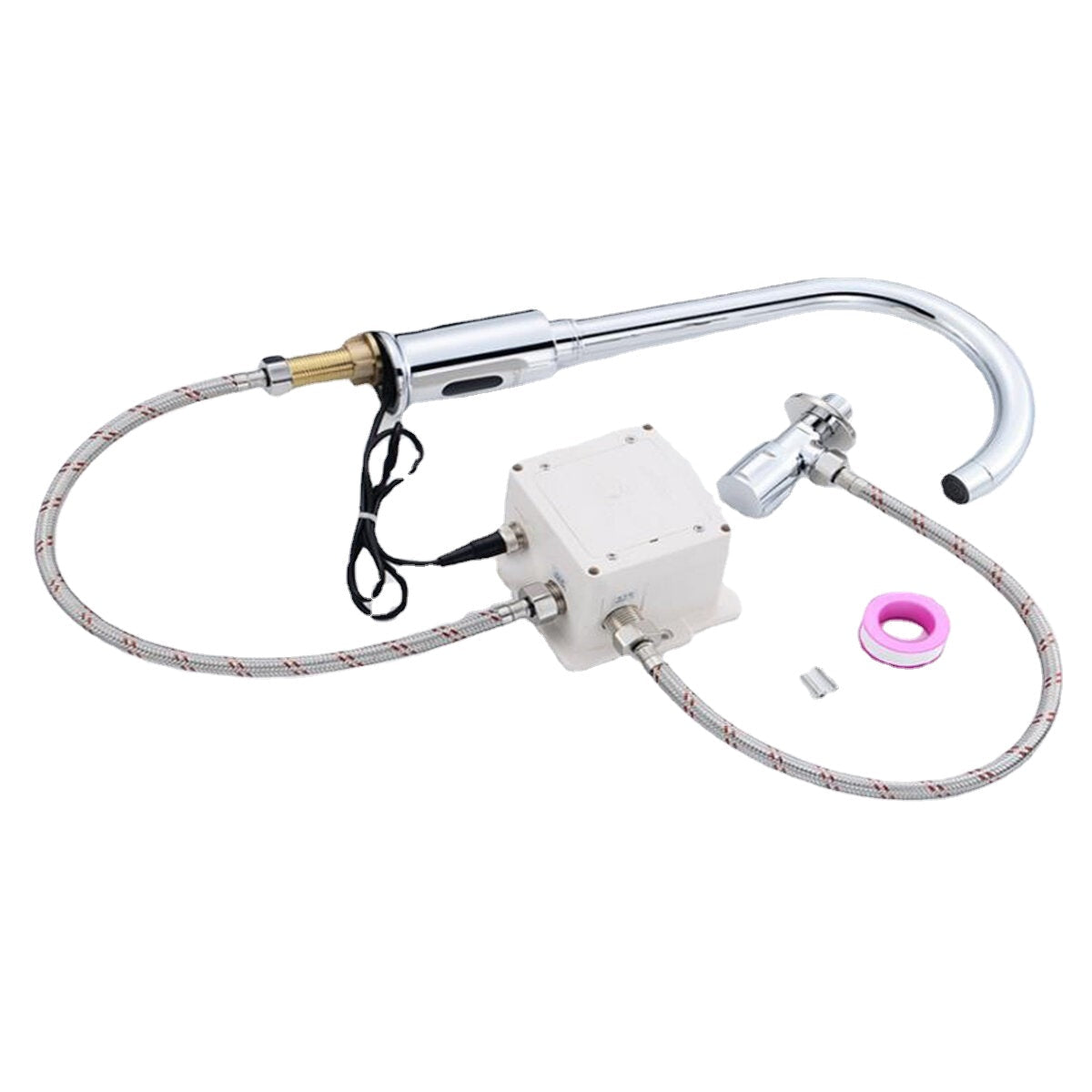 Zinc Alloy Automatic Infrared Sensor Kitchen Basin Sink Faucet Smart Touchless Single Cold Tap Handle Deck Mount w/ Hose Controller Box