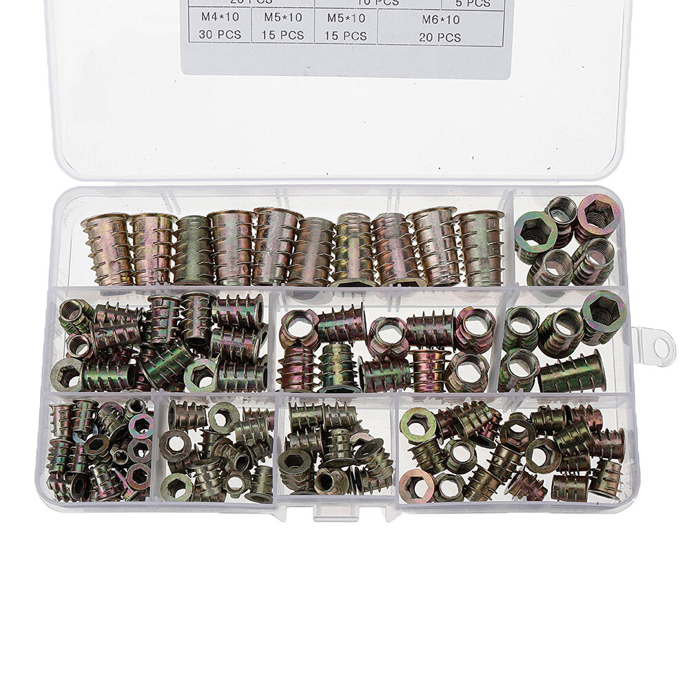 130Pcs M4-M10 Zinc Alloy Furniture Hex Drive Head Nuts Threaded Insert Nut Assortment Set