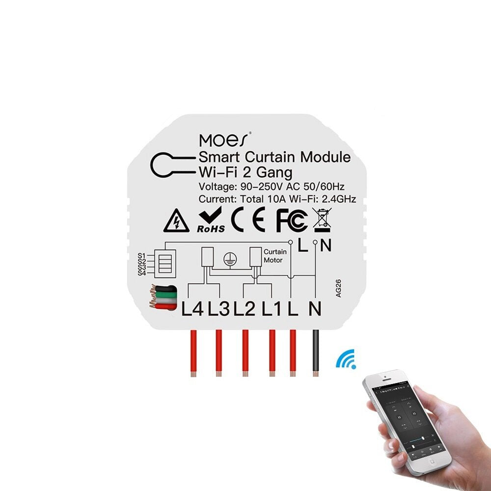WiFi Smart Home Curtain Switch On-off Device APP Remote Control 2-way Roller Shutter Panel Module Works with Alexa Google Home