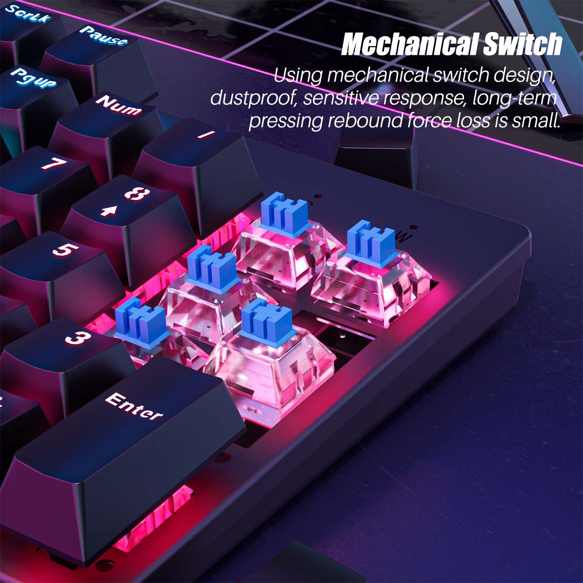 Mechanical Gaming Keyboard 104 Keys XA Profile PBT Double-shot Molding Keycaps Blue Switch RGB Backlit USB Wired Keyboard