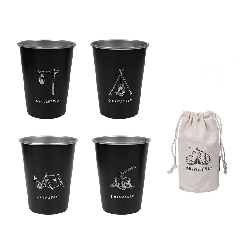 4pcs Outdoor Camping Cup Portable Food Grade Stainless Steel Barbecue Juice Coffee Cup Set