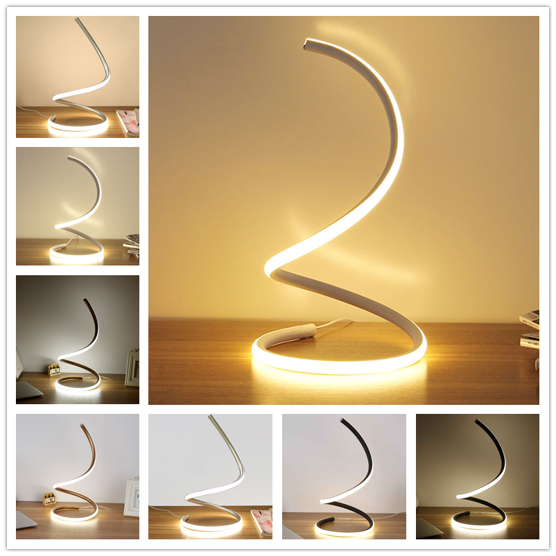 Modern Spiral LED Bedside Table Lamp Curved Desk Light Dimmable Warm White