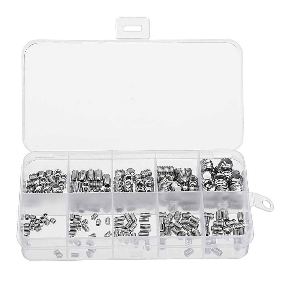 200Pcs Stainless Steel Set Grub Screw Allen Hex Socket Cup Point Assortment M3/M4/M5