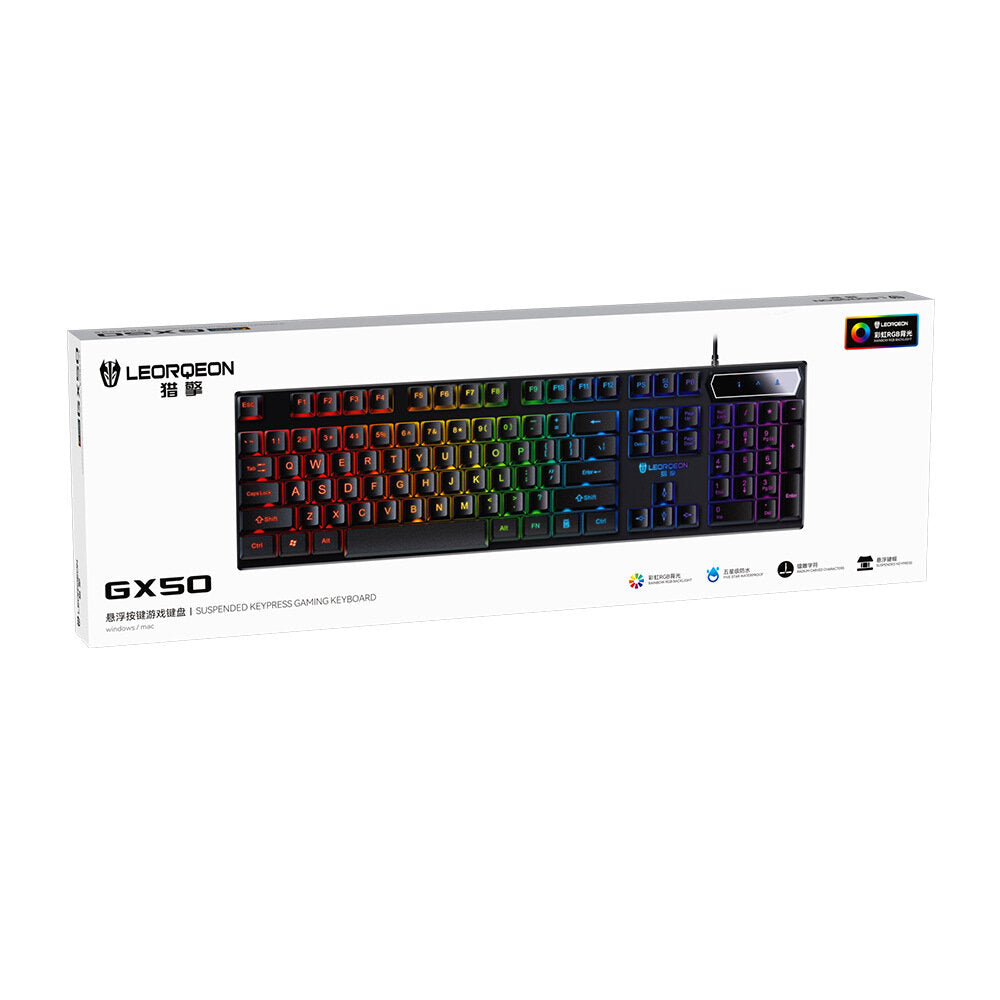 Keyboard 104 Keys Translucent ABS Keycaps Rainbow Colorful Backlit Waterproof USB Wired Gaming Keyboard for PC Computer Gamer