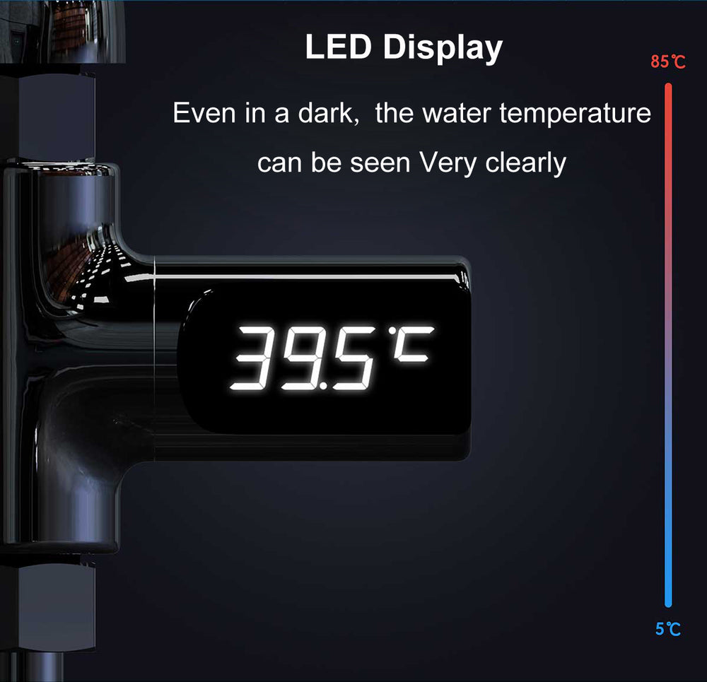 LED Display Home Water Shower Thermometer Flow Self-Generating Electricity Water Temperture Meter Monitor Energy Smart Meter  for Baby Care