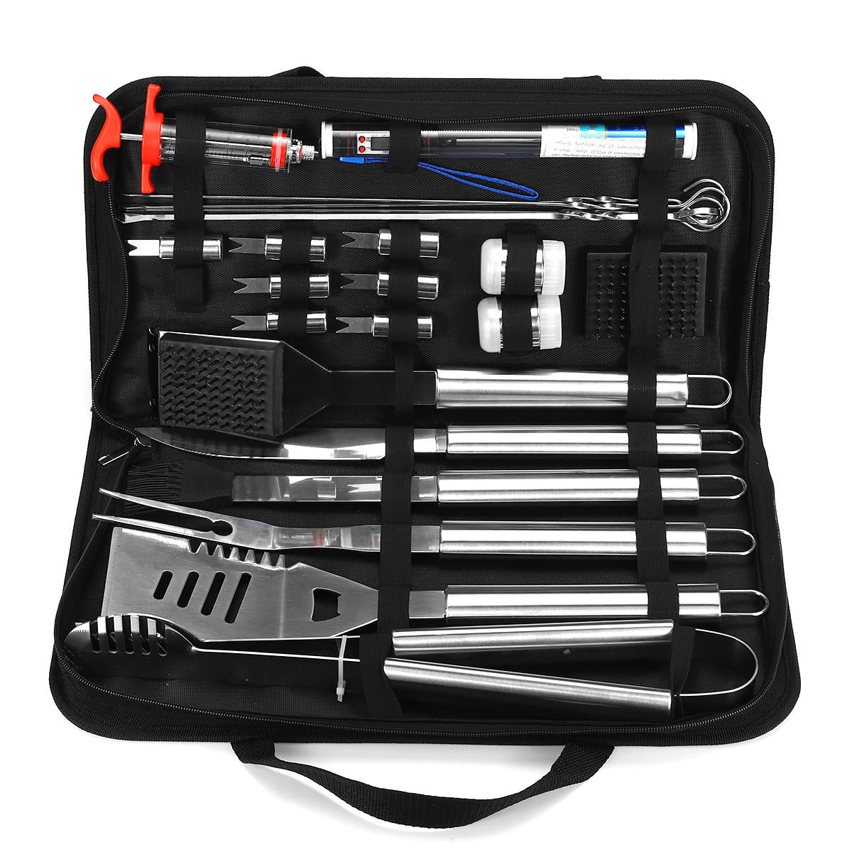 25Pcs Stainless Steel BBQ Tools Set Barbecue Accessories Tableware Outdoor Camping Cooking Tools Kit