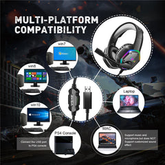 Gaming Headphone 7.1 Virtual Surround RGB Light USB Professional Gaming Headset with Noise Cancelling Mic for PC Laptop
