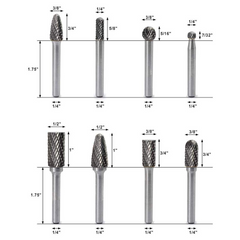 8PCS Carbide Burr Set with 1/4 Inch(6.35mm) Shank Double Cut Solid Carbide Rotary Burr Set