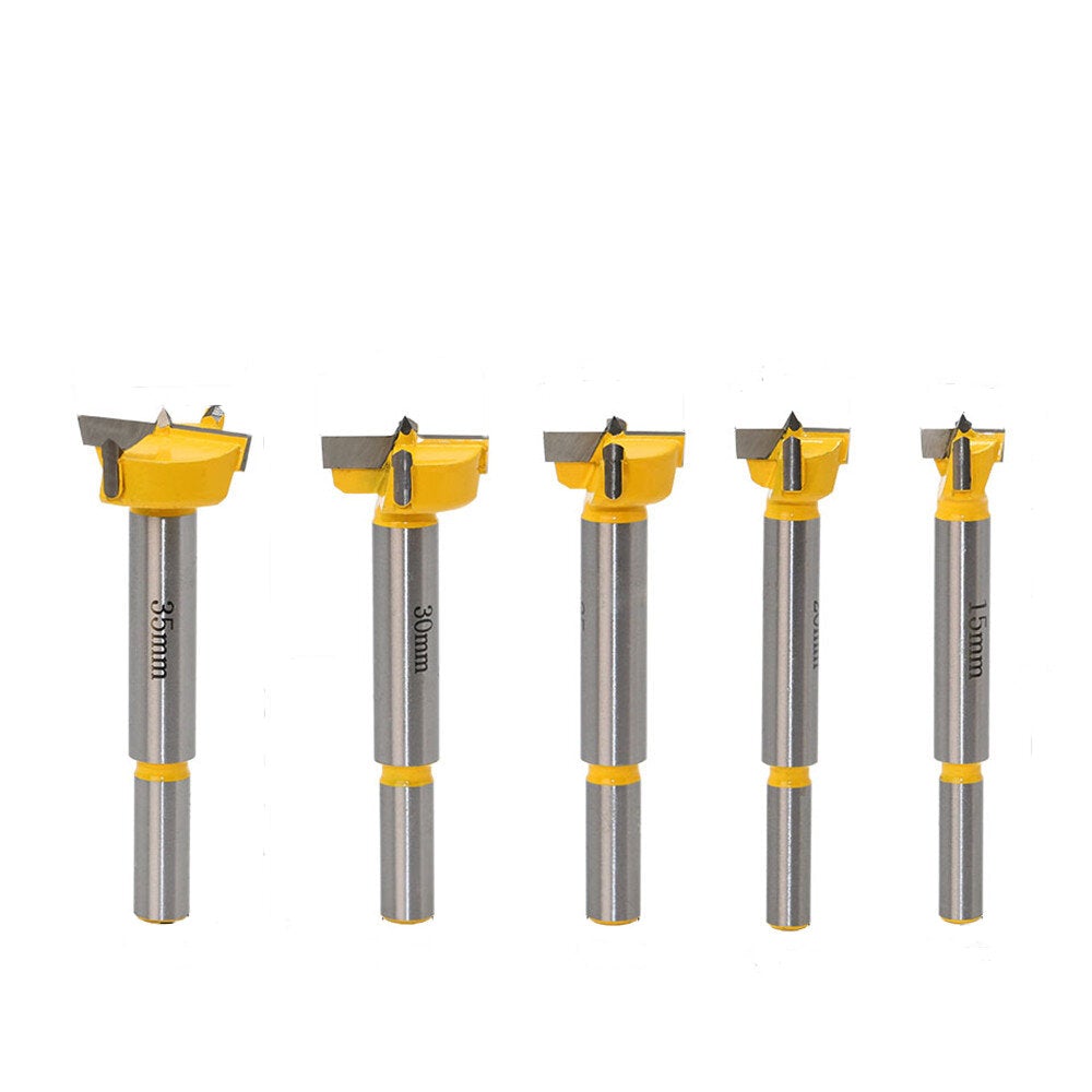 5pc Carbide Tip Forstner Hinge Boring Drill Bit Set for Carpentry Wood Window Hole Cutter Auger Wooden Drilling Dia 15 20 25 30 35mm