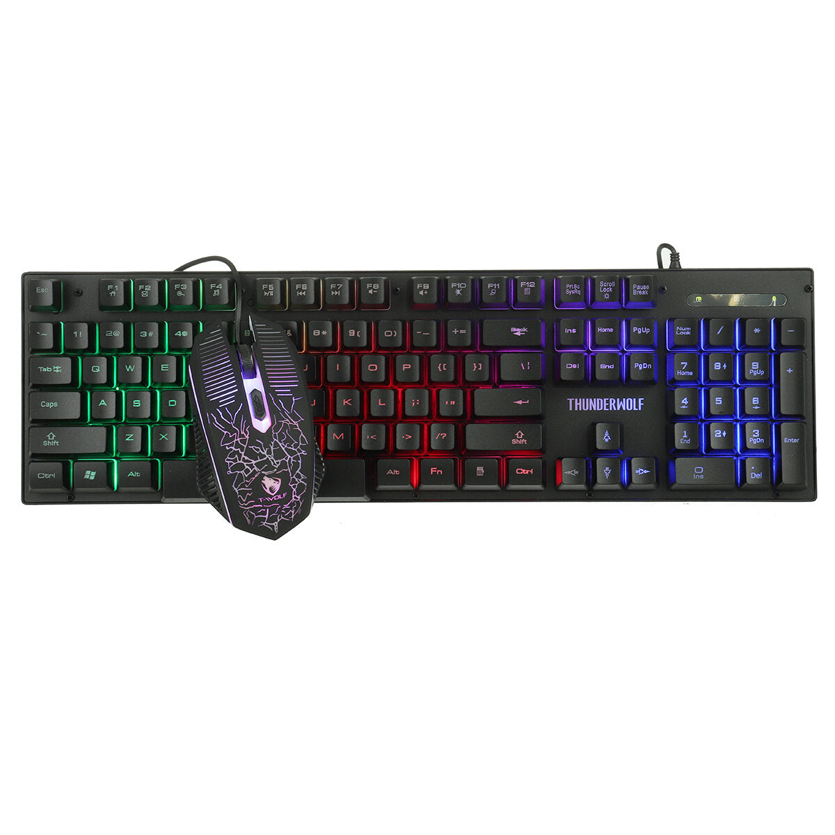 4Pcs Gaming Combo Kit 104 Keys Rainbow Backlit Keyboard Adjustable 2400DPI Mouse Wired RGB Lighting Headset with Anti-Slip Mouse Pad