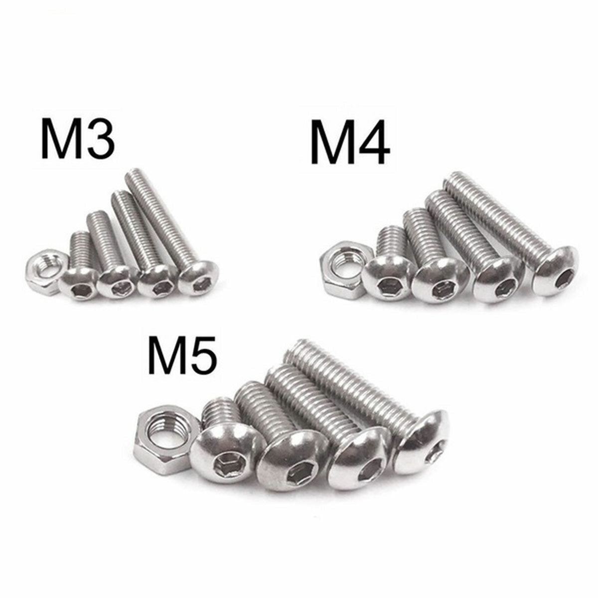 500pcs Stainless Steel Hex Socket Cap Head Bolts Screw Nuts Kits M3 M4 M5
