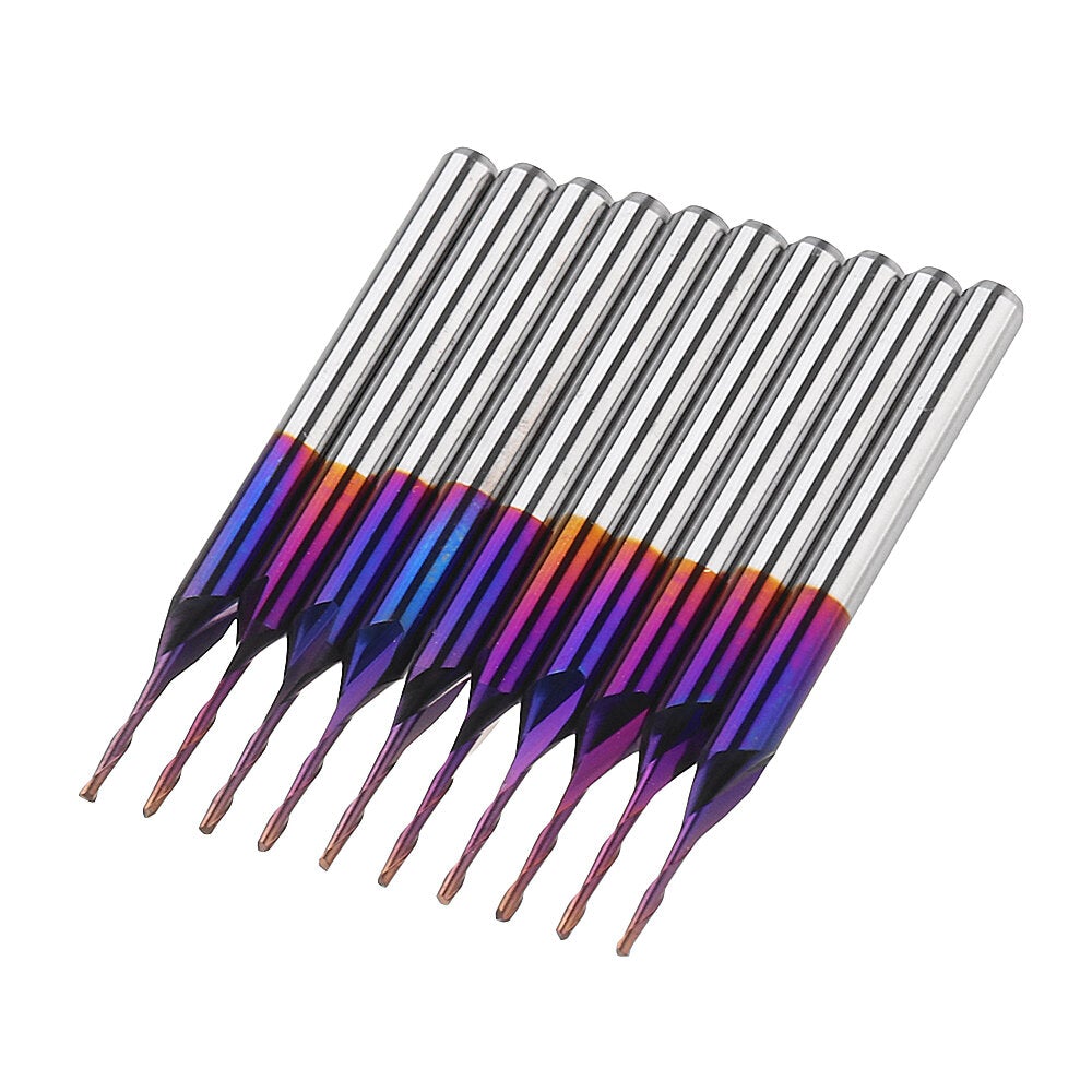 10pcs 3.175mm Shank 0.8mm Blue Coated Spiral Ball Nose End Mill CNC Milling Cutter