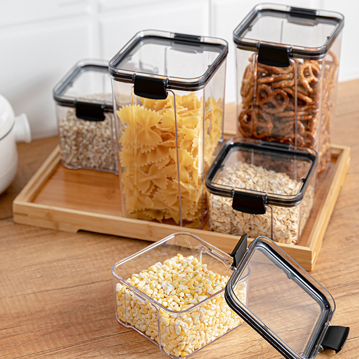 2/4PCS Plastic Dry Food Containers Kitchen Noodles Storage Box Cereal Dispenser