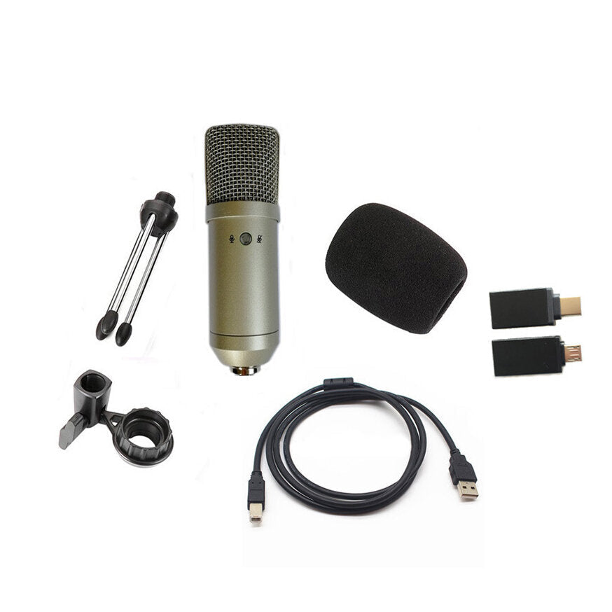 Professional Universal HD Live Streaming USB Condenser Wired Microphone with Sound Card Tripod Stand for Samsung PC Laptop