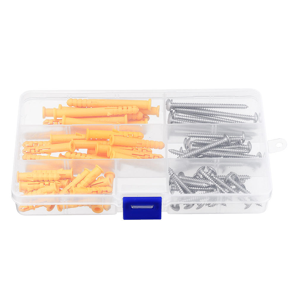 80Pcs Stainless Steel Round Head Phillips Self Tapping Screw Expansion Tube Wall Plug Anchor Kit