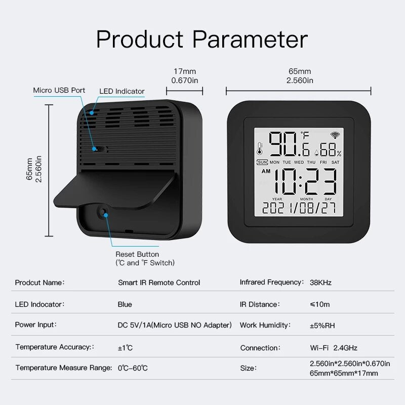 WiFi Smart Remote Controller Temperature and Humidity Sensor for Air Conditioner TV AC Works with Alexa Google Home