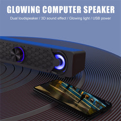Desktop Soundbar Hi-Fi 3D Surround Sound Bass 50.8mm Dual Drivers Luminous USB AUX Wired Speaker