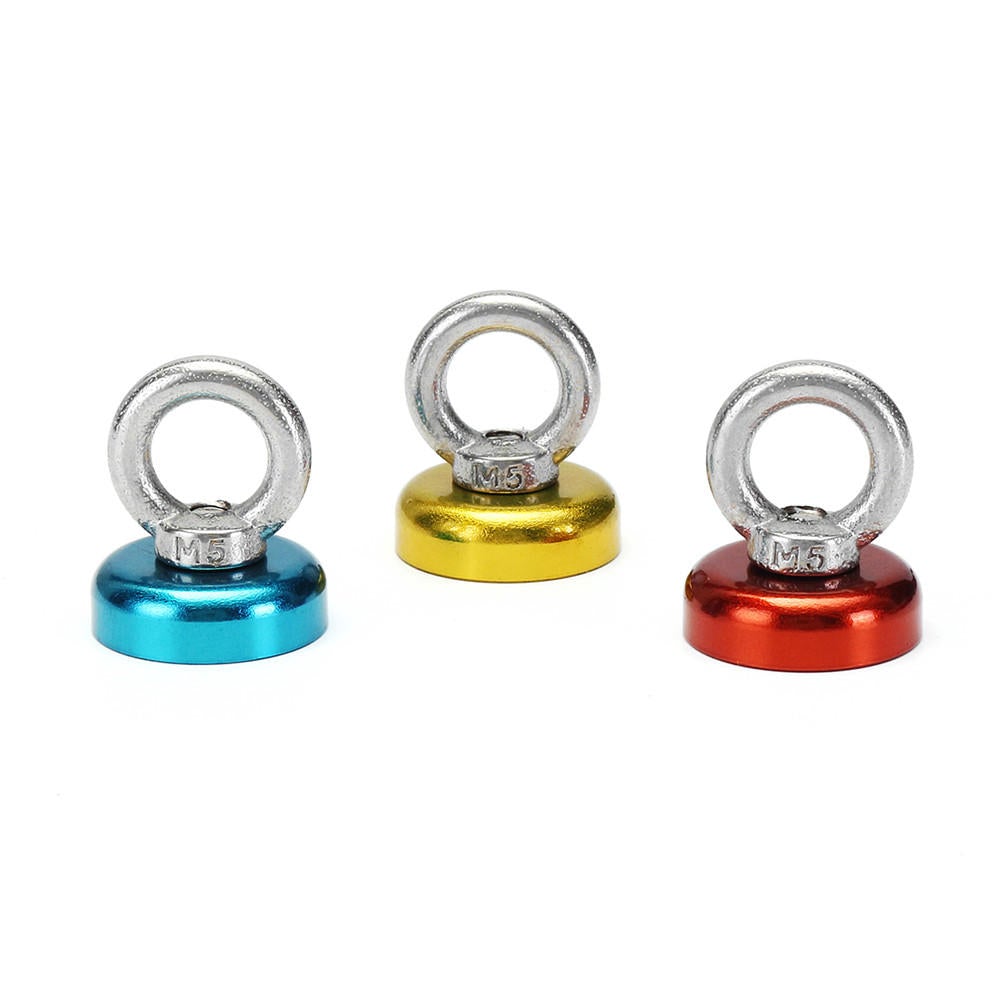 25x30mm 22KG Neodymium Recovery Magnet Red/Yellow/Blue Eyebolt Hook Metal Detector