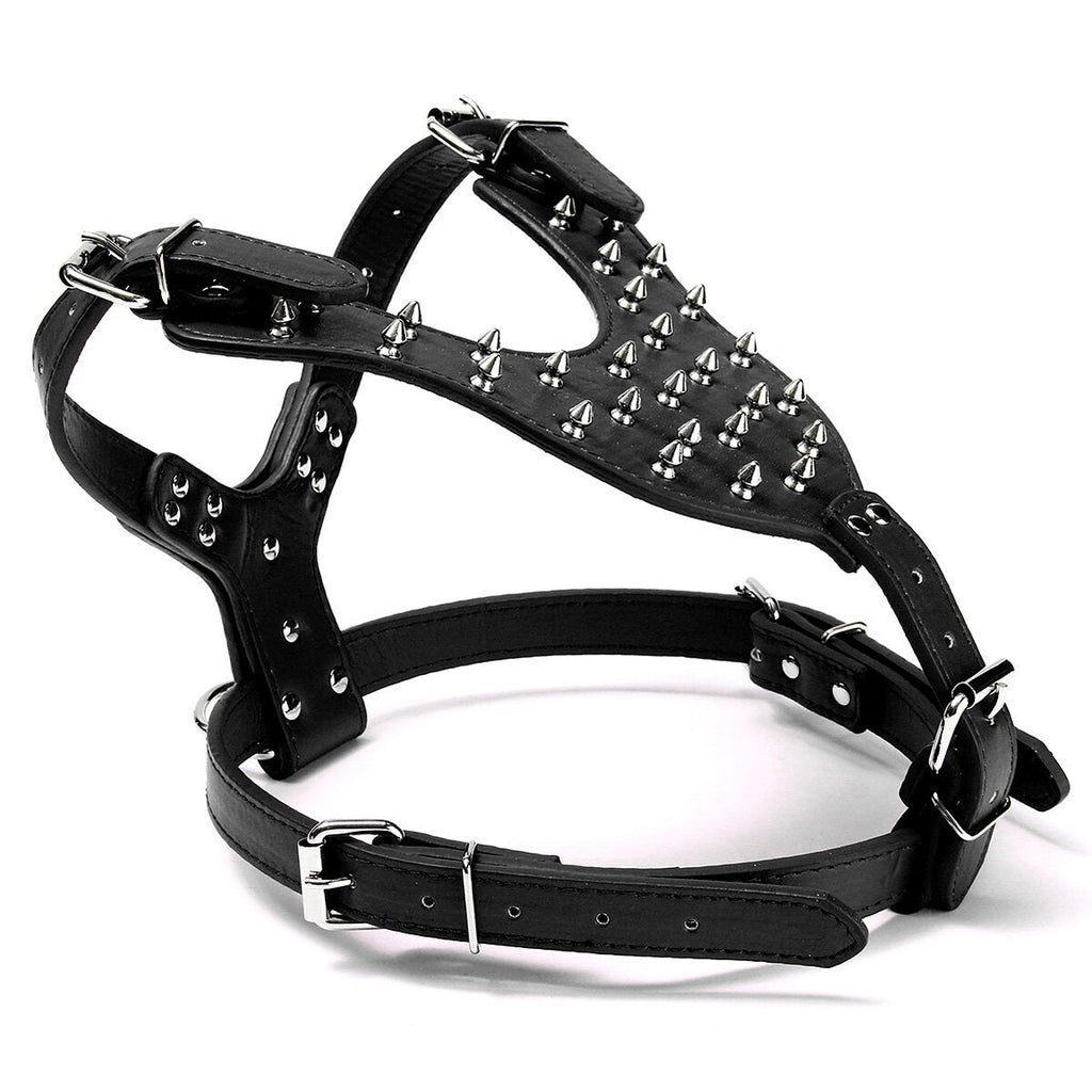 Leather Dog Harness Collar Leash Set Spiked Studded Staffy for Pet Security