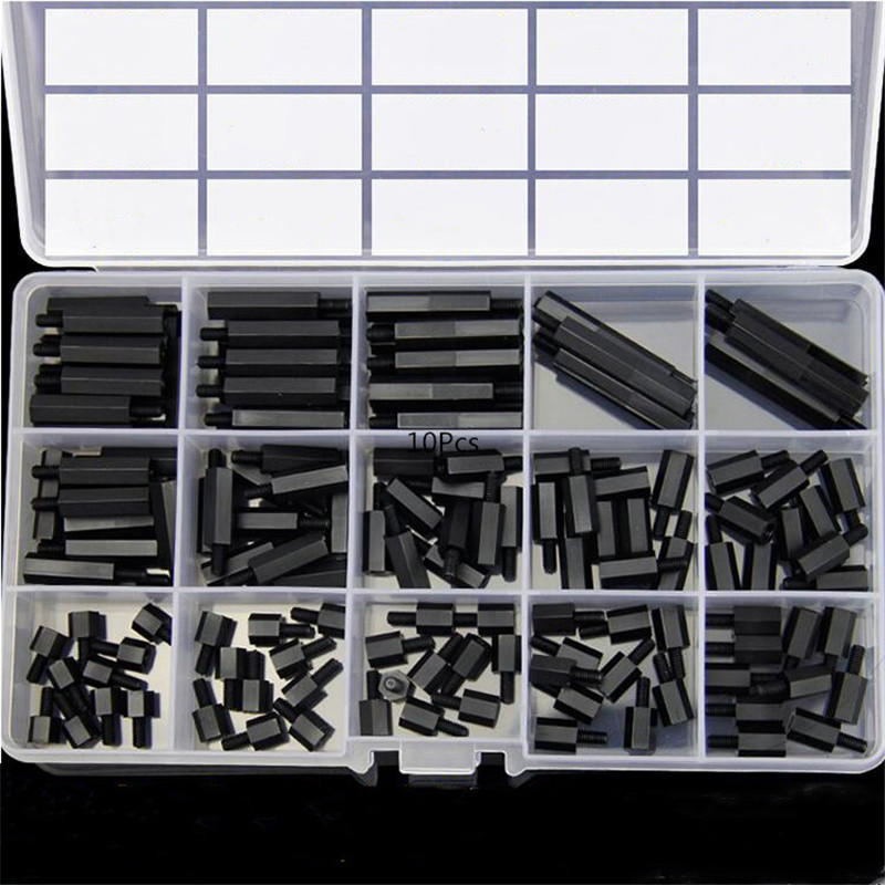 M3NH15 140Pcs M3 Nylon Hex Screw Black/White Female to Male PCB Standoff Column Set
