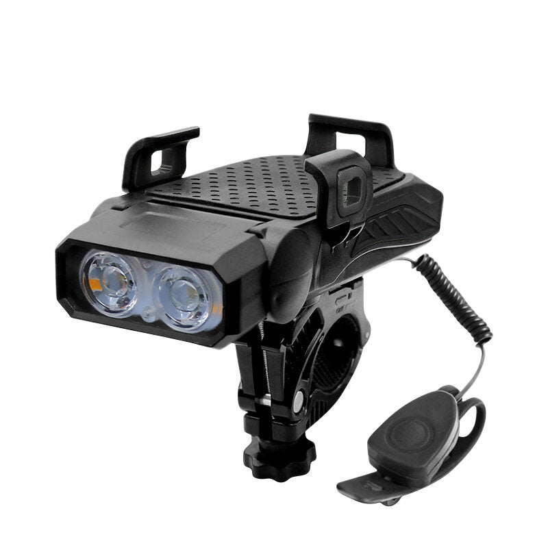 4-in-1 Bicycle Light 5 Gear USB Rechargeable Bike Highlight 130dB 5 Modes Horn Phone Holder Power Bank Cycling