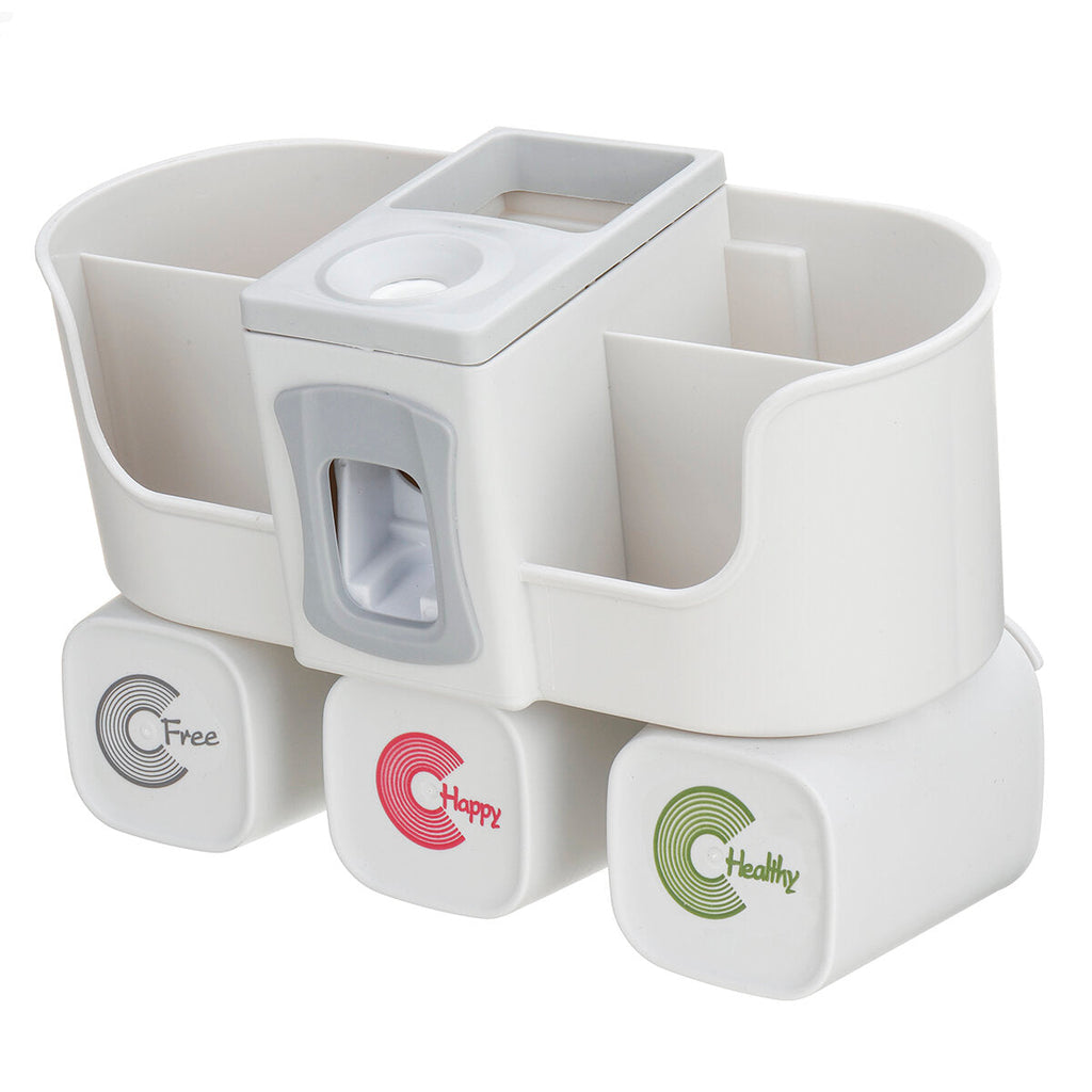 Wall Mount Toothbrush Holder Auto Toothpaste Dispenser 2/3/4 Cup Holder Organizer Set