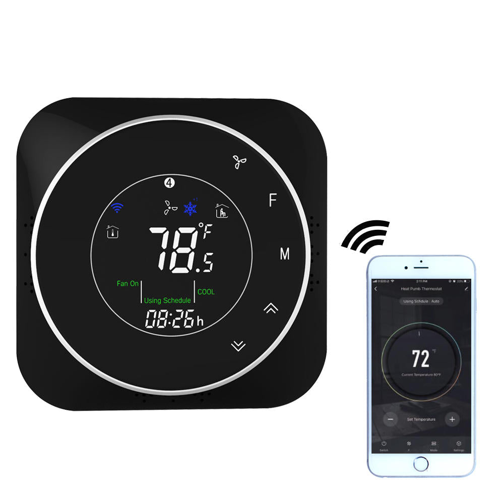 WiFi Black/White 24V WiFi Smart Heat Pump Thermostat Temperature Controller Smart Life/Tuya APP Remote Control Works with Alexa Google Home