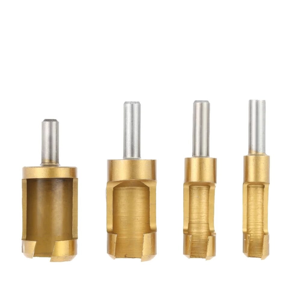 4pcs 6/10/13/16mm Round Shank Titanium Coated Tenon Plug Cutters Wood Plug Hole Cutter